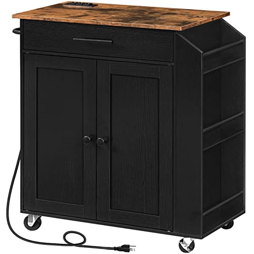 Kitchen Island with Power Outlet, Rolling Storage Cart with Spice Rack