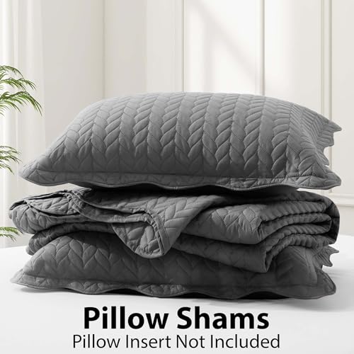 California King Embossed Quilt Bedding Set with Pillow Shams - Grey