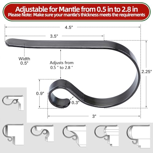 Scratch-Free Adjustable Christmas Stocking Holders for Mantle, Set of 4