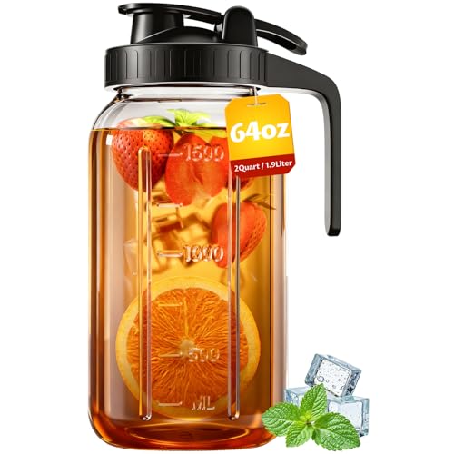 64oz Glass Mason Jar Pitcher with Airtight Lid for Cold Brew & Iced Tea