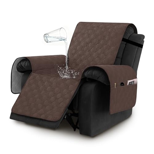 100% Waterproof Recliner Chair Cover with Pocket - Brown, 23"