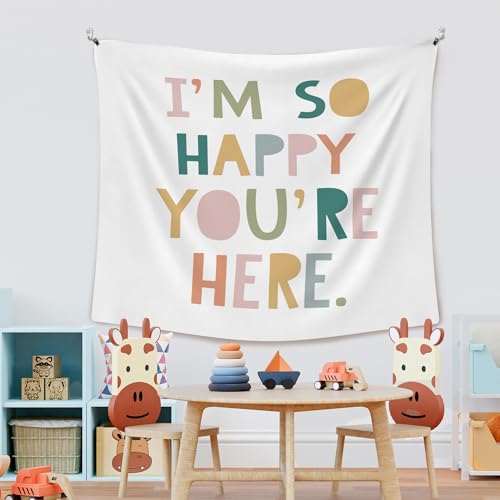 "I'm So Happy You're Here" Boho Wall Tapestry - Classroom Decor (50x60 in)