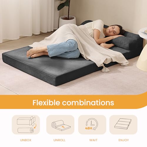 3-in-1 Foldable Full Size Sofa Bed, 5-Inch Memory Foam Floor Couch