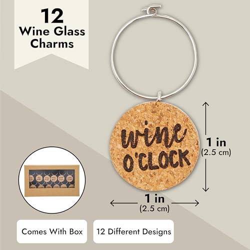 Juvale Wine Glass Charms - 12 Pack Cork & Circle Design for Stemware & Party Decor