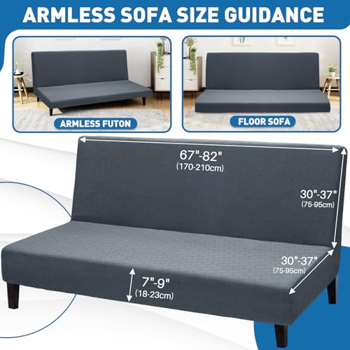 Stretch Fit Futon Cover 67"-82" Armless Sofa Slipcover - Dark Grey