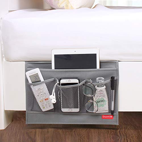 Bedside Storage Caddy Organizer for Remote, Phone, and Magazines - Grey