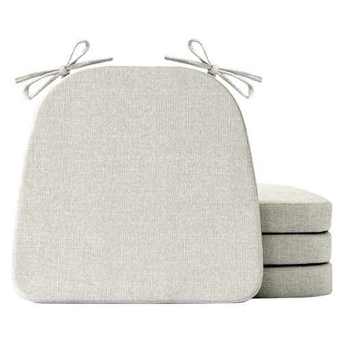 D-Shaped Dining Chair Cushions Set of 4, Non-Slip Kitchen Seat Pads, Beige