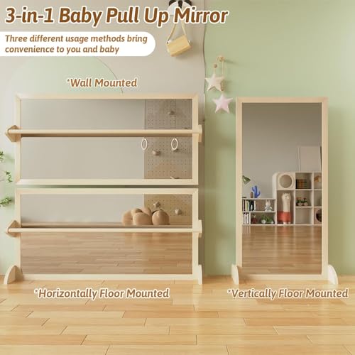 3-in-1 Montessori Mirror with Pull-Up Bar for Infant Development