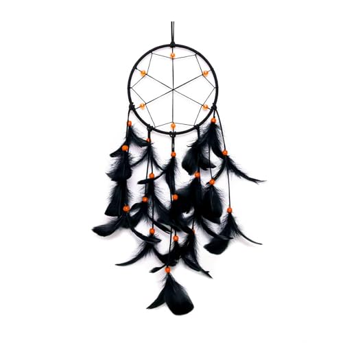 Handmade Black Dream Catcher Wall Decor with Feathers and Beads, 63.5cm