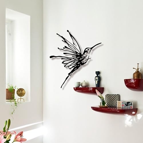 3D Metal Hummingbird Wall Art - Weatherproof Black Outdoor Garden Decor