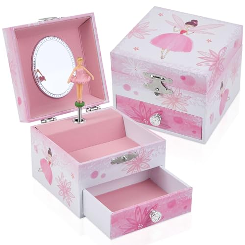 Musical Jewelry Box for Girls with Spinning Ballerina and Storage Drawer