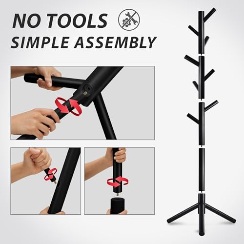 8-Hook Freestanding Wooden Coat Rack, 3 Adjustable Heights