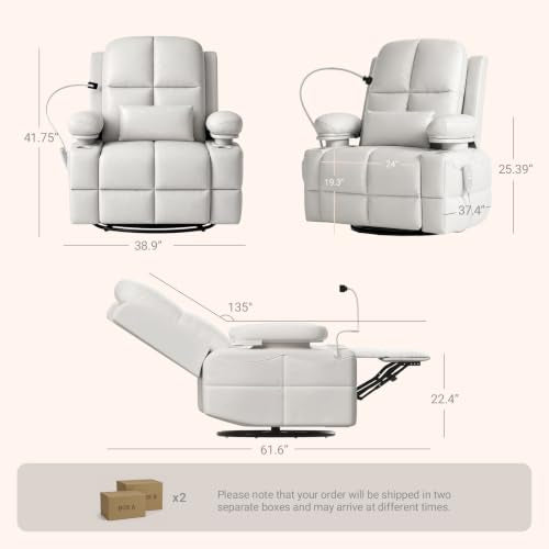 Power Nursery Recliner with Swivel Glider, Adjustable Armrests & USB Charging