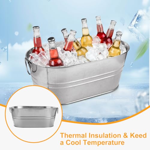 4 Pcs Galvanized Beverage Buckets 3.4 Gallon Ice Tubs for Parties with Handles