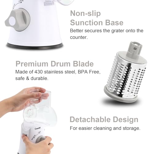 Rotary Cheese Grater Hand Crank Vegetable Slicer with 3 Stainless Steel Blades