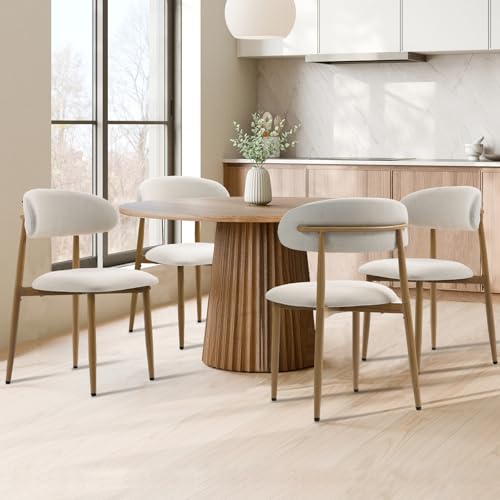 Modern Upholstered Dining Chairs Set of 4, Metal Frame Kitchen Chairs, Beige