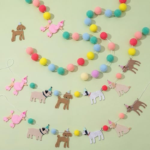 3-Piece Dog Felt Ball Garland - Colorful Pom Pom Banner for Party Decor