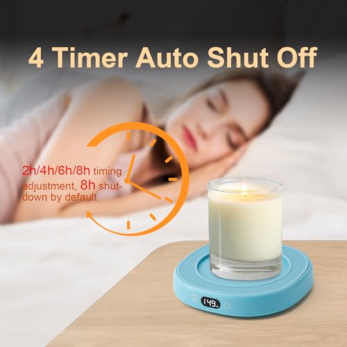 Blue Cat Mug Warmer Set with Ceramic Cup & Spoon - Electric Heated Desk Coffee & Tea Warmer