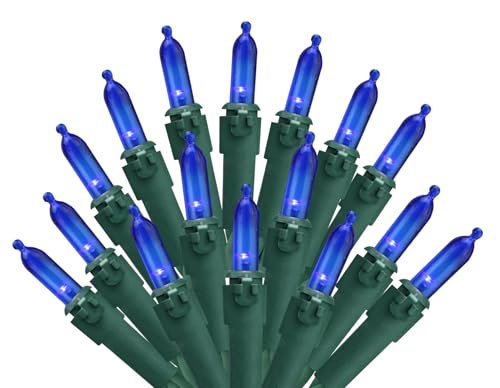 Blue LED Christmas String Lights - 50 Bulbs, 18 Ft Waterproof Indoor Outdoor