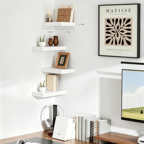 12-Inch White Floating Wall Shelves - Set of 2 Modern Wooden Hanging Shelves