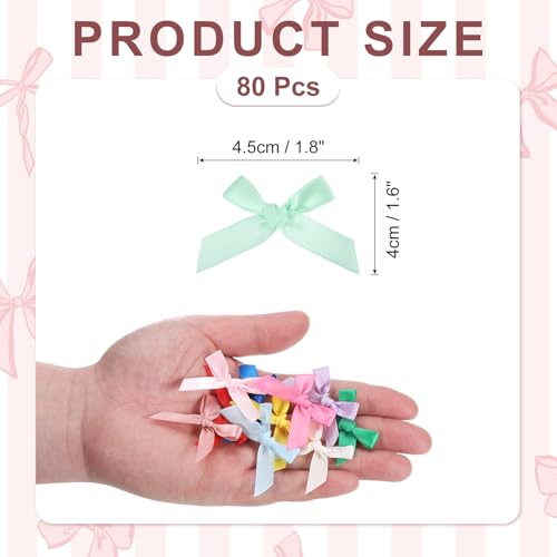 Mini Satin Ribbon Bows Light Green 1.8 Inch Pack of 80 for Gift Wrapping Crafts