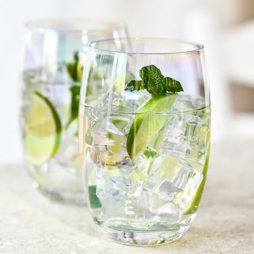 Rainbow Chrome Drinking Glasses Set - 12.2 oz Lead-Free Crystal Tumblers