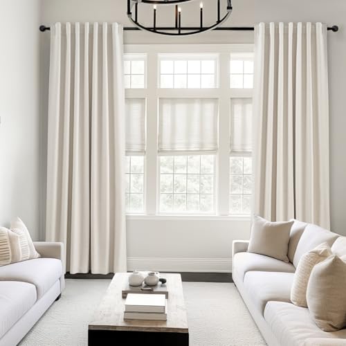 Linen Blackout Curtains 96 Inch Long - Thermal Drapes, 2 Panels (52" x 96")