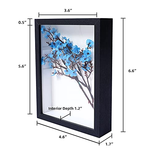 4x6 Shadow Box Frame with Glass, Black Wooden Display Case for Keepsakes