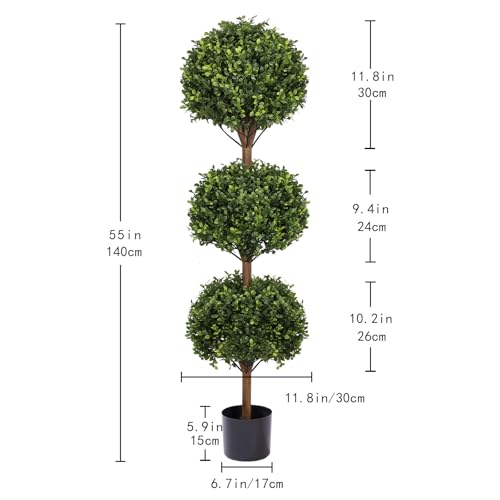 55-Inch Artificial Boxwood Triple Ball Topiary Trees, Set of 2