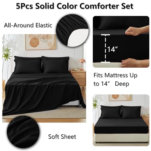 Twin XL 5-Piece Bed in a Bag Black Down Alternative Comforter Set