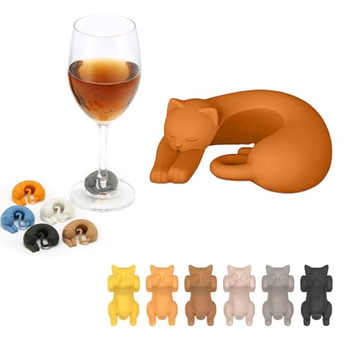 GCFTIFF 12pcs Cat-Shaped Silicone Wine Charms Glass Markers for Bar & Party