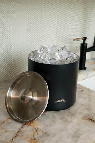 Bartesian Insulated Ice Bucket with Lid & Tongs - Matte Black Stainless Steel, Keeps Ice Cold 36 Hours, 100 oz Capacity