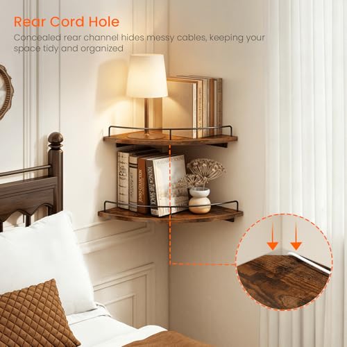 3-Piece Wall Mounted Corner Floating Shelves with Guardrail, Rustic Brown