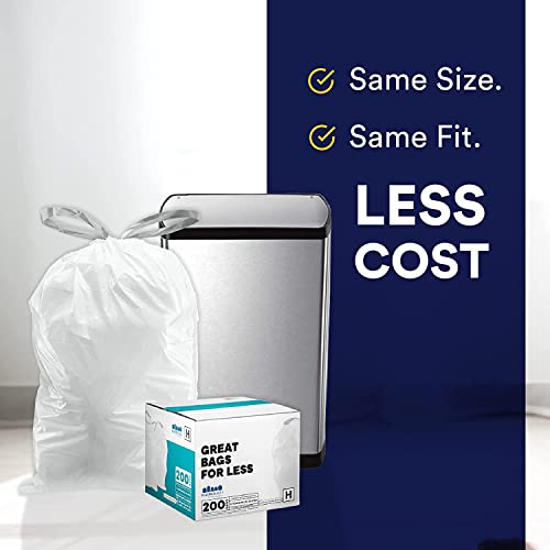Custom Fit Code H Drawstring Trash Bags - 8-9 Gallon Liners (200 Count)