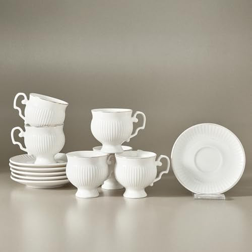 KARACA Malta 12-Piece Porcelain Espresso & Turkish Coffee Cup Set with Gold Trim - 6 People