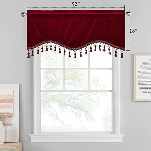 StangH Red Velvet Valances with Tassels 52x18 Inch, Pack of 2, Home Decor