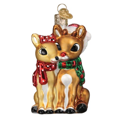 Rudolph & Clarice Handblown Glass Christmas Tree Ornament, Hand-Painted