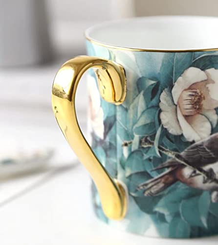 Turquoise Bone China Teacup 12oz Birds & Trees - YBK Tech