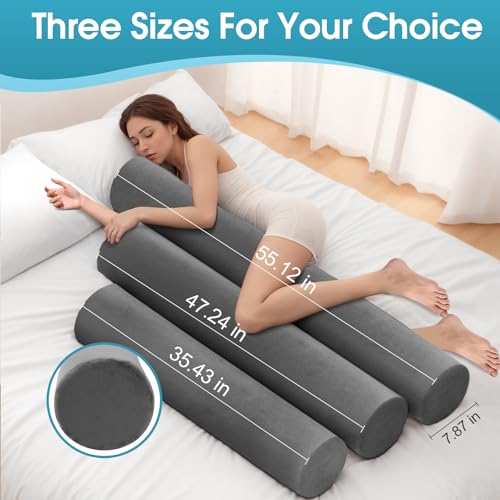 Memory Foam Body Pillow - 35-Inch Cylindrical Pillow with Velvet Cover