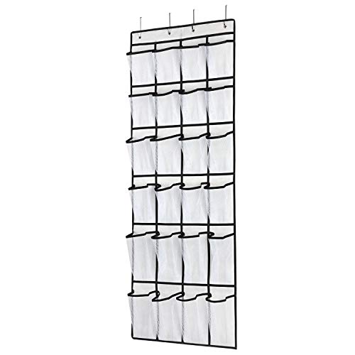 Over the Door Shoe Organizer with 24 Large Mesh Pockets, White Hanging Storage