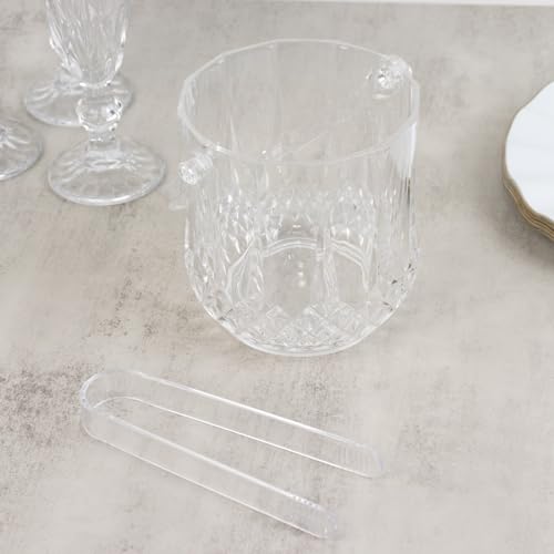 Efavormart 3-Pack Plastic Ice Buckets with Tongs - Clear Crystal-Cut Design, Compact Bar Drink Cooler, Type5