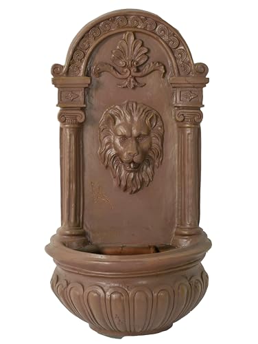 Lion Head Wall Fountain - Tuscan Style Outdoor Decor with Antique Finish