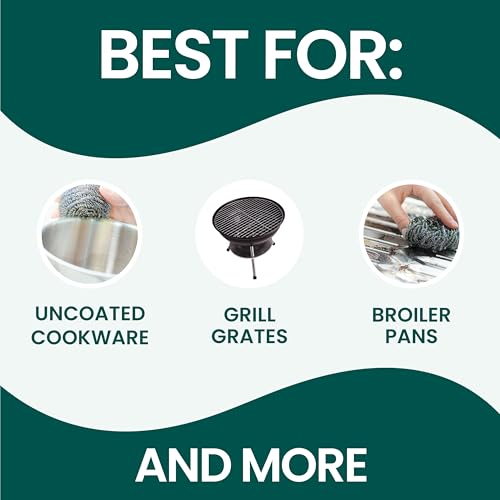 3 Pack Stainless Steel Scrubbers for Heavy Duty Cleaning - Kitchen & Grill Grate Scrubbing Set