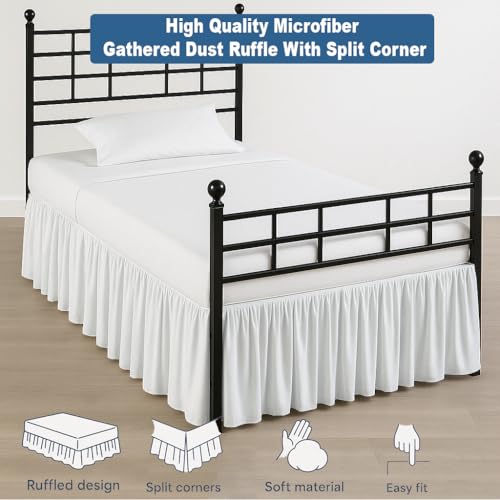 Ruffled Microfiber Bed Skirt with Split Corners - 18 Inch Drop, Full, White
