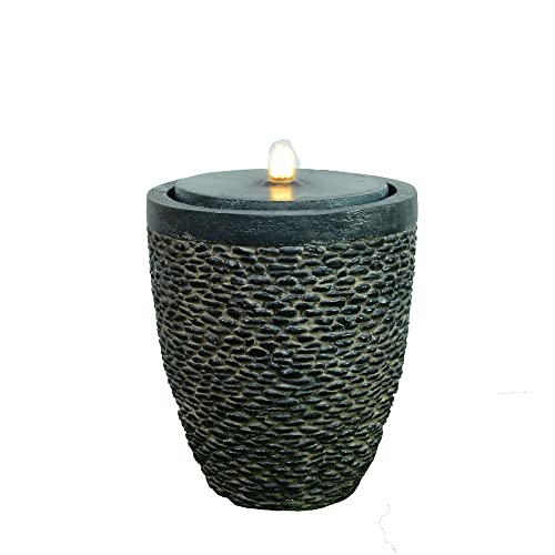 Large Stone Bubbling Fountain with Flame-Effect LED Light