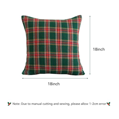 Softalker Christmas Plaid Throw Pillow Covers Set of 4, 18x18 Inch, Green