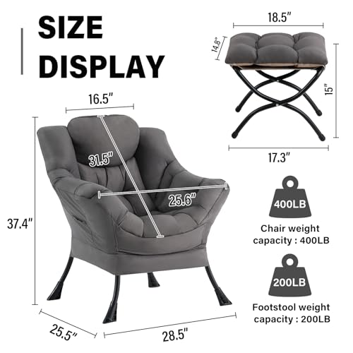 Modern Ergonomic Lounge Chair with Ottoman, Foldable Accent Reading Chair