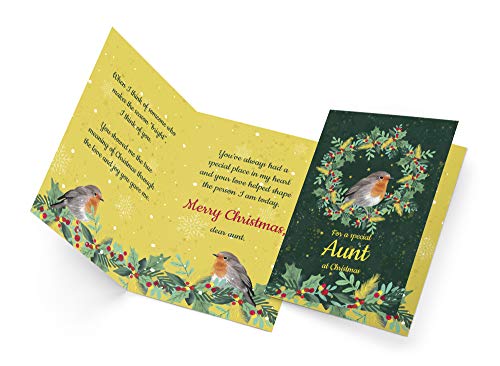 Aunt Christmas Card - Eco-Friendly Thick Card Stock with Premium Envelope, 5x7.75in