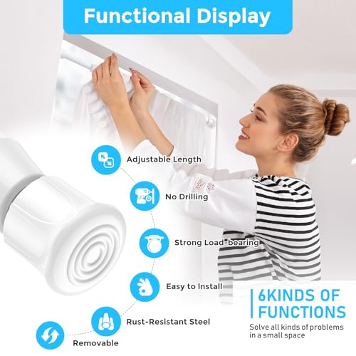 Adjustable White Spring Tension Curtain Rods (17-28 Inch, 2-Pack)