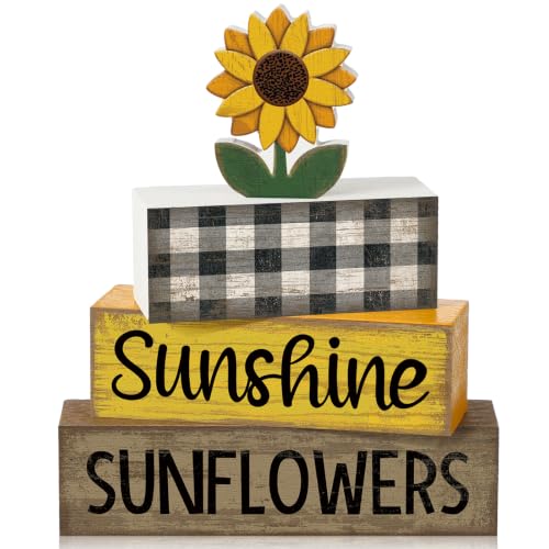 Sunflower Tiered Tray Decor Set - 4 Piece Wooden Sign & Faux Book Stack